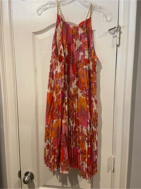 Trina Turk Pink and Orange Floral Pleated Dress